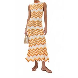 NEW ESCVDO huayna crochet maxi dress in yellow/orange